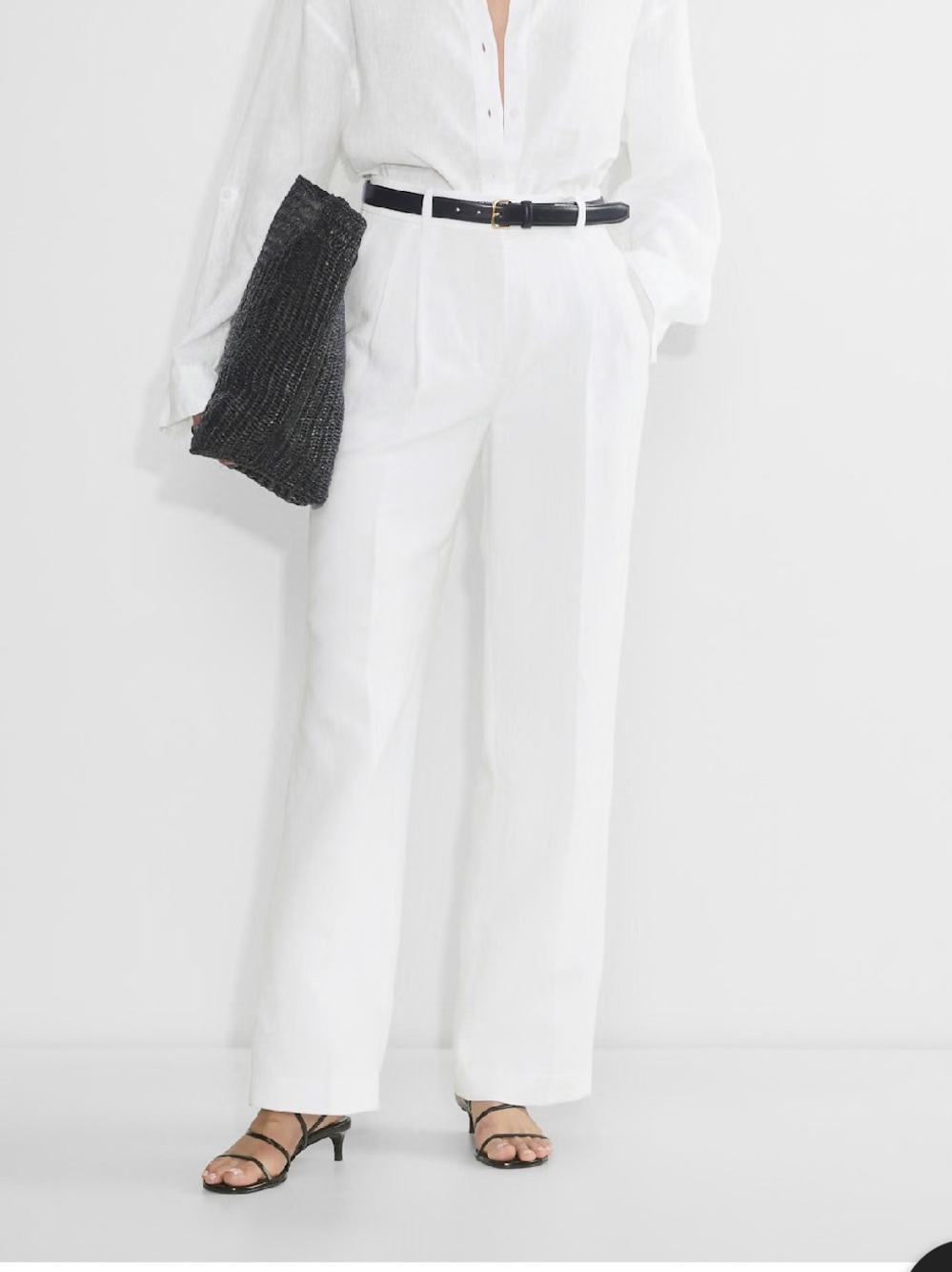 Aritzia White Wide-Leg High-Rise Linen-Blend Pants